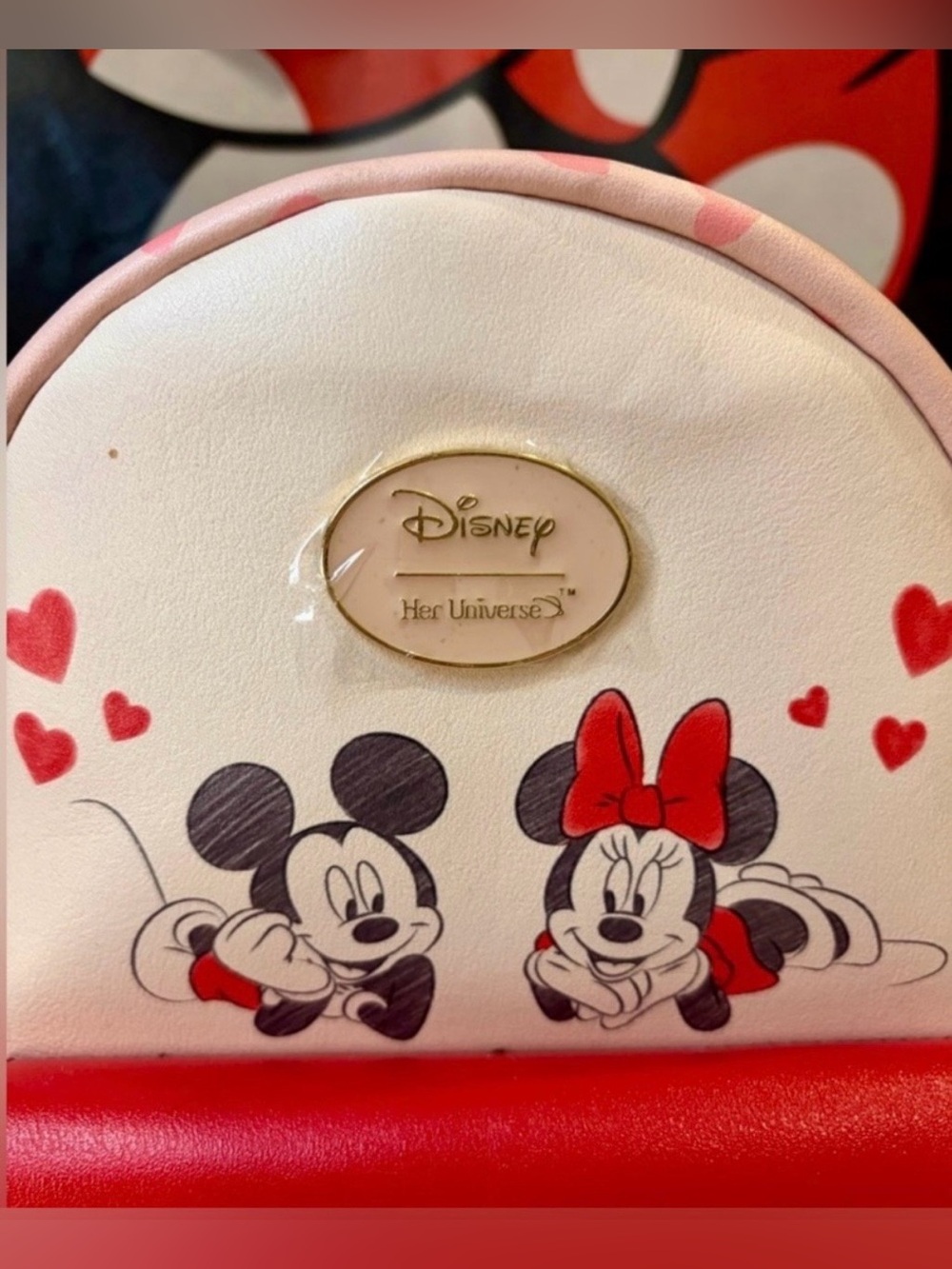 NWT DISNEY Kids Minnie & Mickey Heart Print Mini Backpack in Pink & Red - Picture 3 of 5